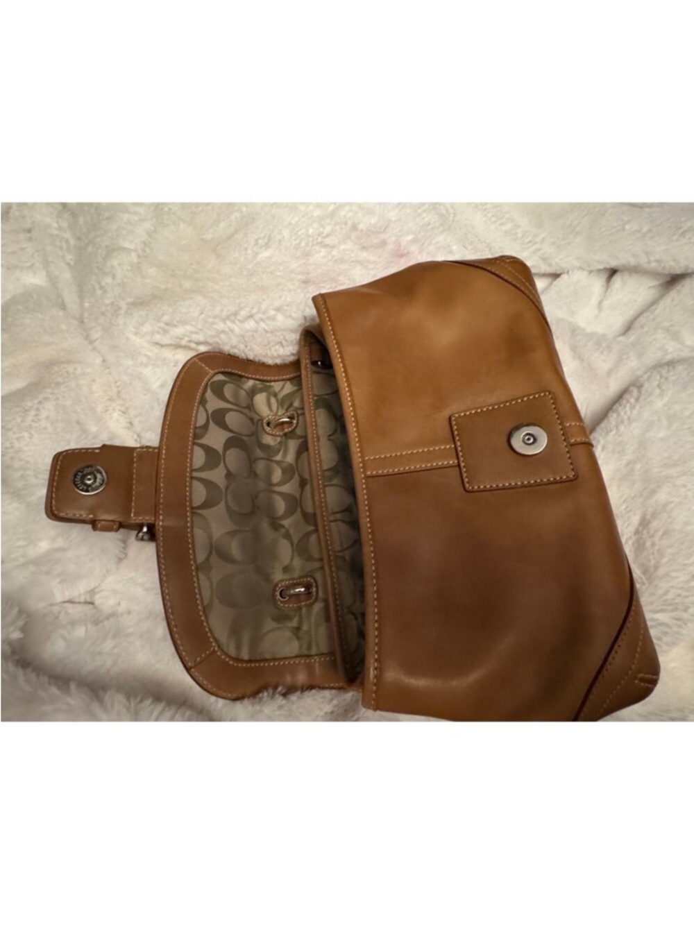 Coach SoHo Hampton Cognac Leather Shoulder Bag with Buckle Saddle Flap - Picture 13 of 14